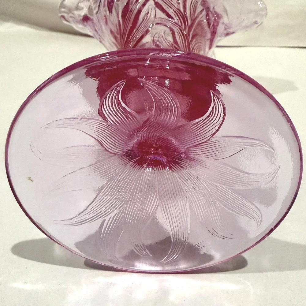 Fenton Empress Rose Pink Glass Vase Daffodil Embossed Ruffled Crimped Footed - Picture 5 of 8